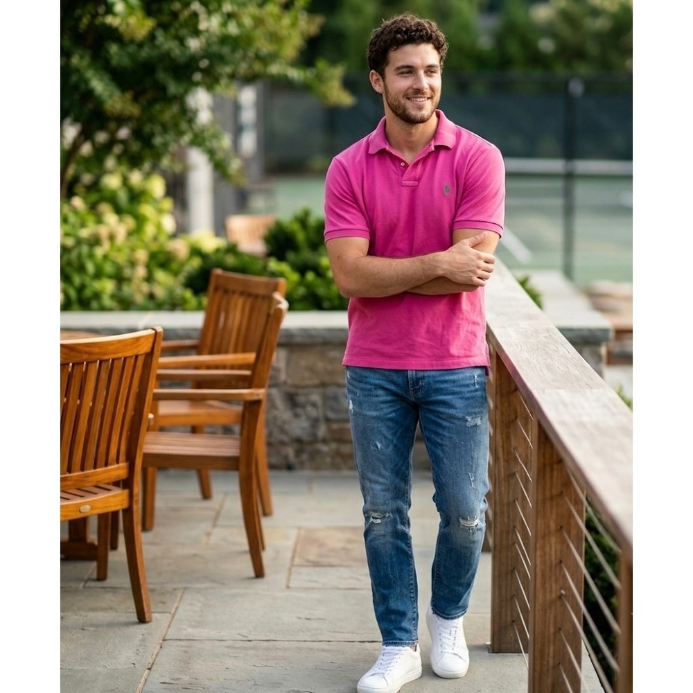 Polo Ralph Lauren Pink Polo Shirt Men's Large L Classic Fit Green Pony Logo